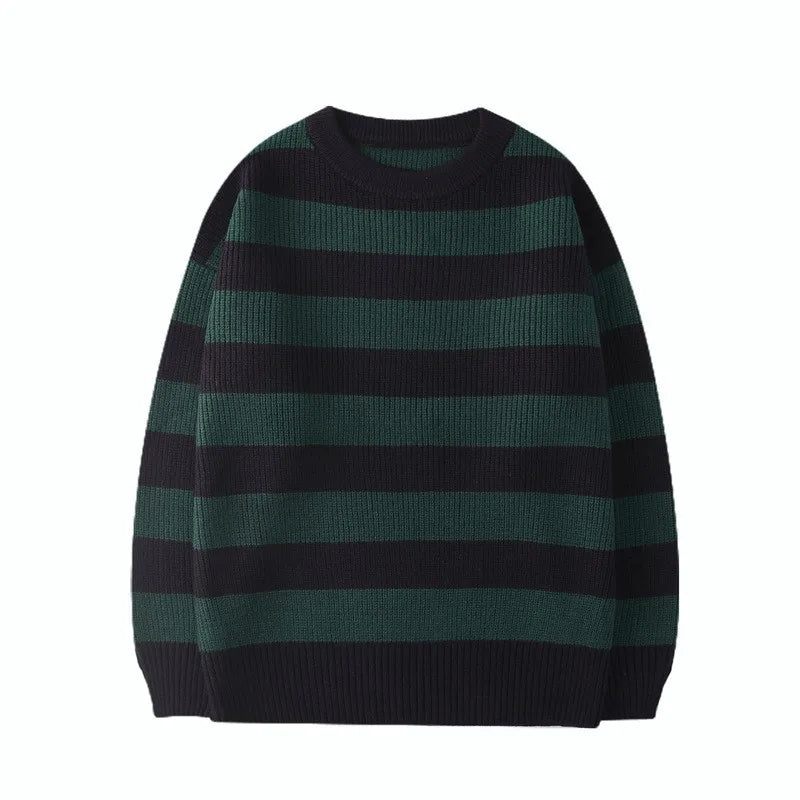 Streetwear Stribet Sweater Vintage Striktrøjetrøjer Tate Langdon Samme Stil - Grøn