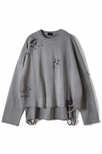 Streetwear Vintage Sweatshirt Efterår Creative Distressed Destroyed Ripped Holes Pullover Bomuld Toppe Løs