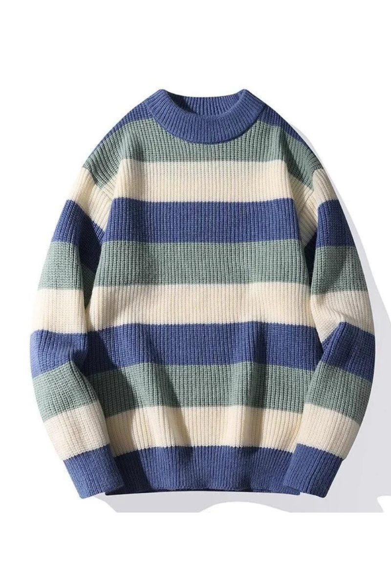 Stribede Striktrøjer Til Mænd Løse Trøjer Med Rund Hals Style Streetwear Herre Jumper Efterår Casual Tøj