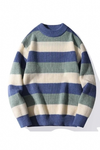 Stribede Striktrøjer Til Mænd Løse Trøjer Med Rund Hals Style Streetwear Herre Jumper Efterår Casual Tøj