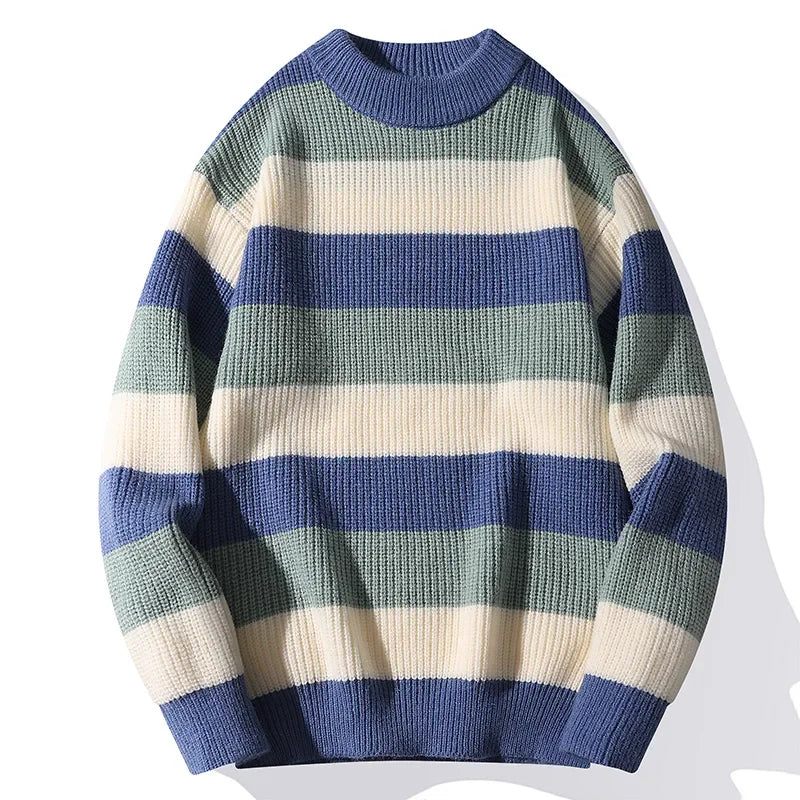 Stribede Striktrøjer Til Mænd Løse Trøjer Med Rund Hals Style Streetwear Herre Jumper Efterår Casual Tøj - Sort