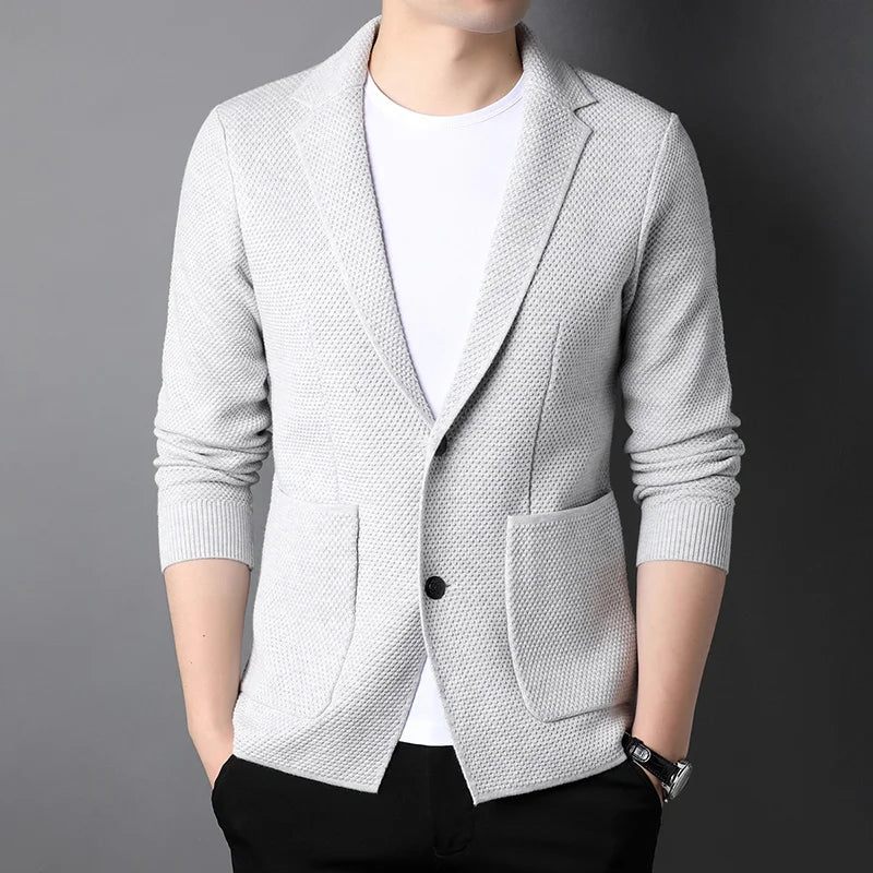 Strik Style Cardigan Mænd Slim Fit Sweater Casual Solid Frakker Jakke Tøj - Sort