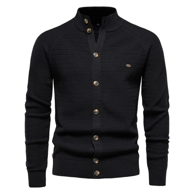 Strikket Herre Cardigan Bomuld Høj Kvalitet Knap Mock Hals Sweater Til Mænd Nye Vinter Designer Cardigans - Grøn