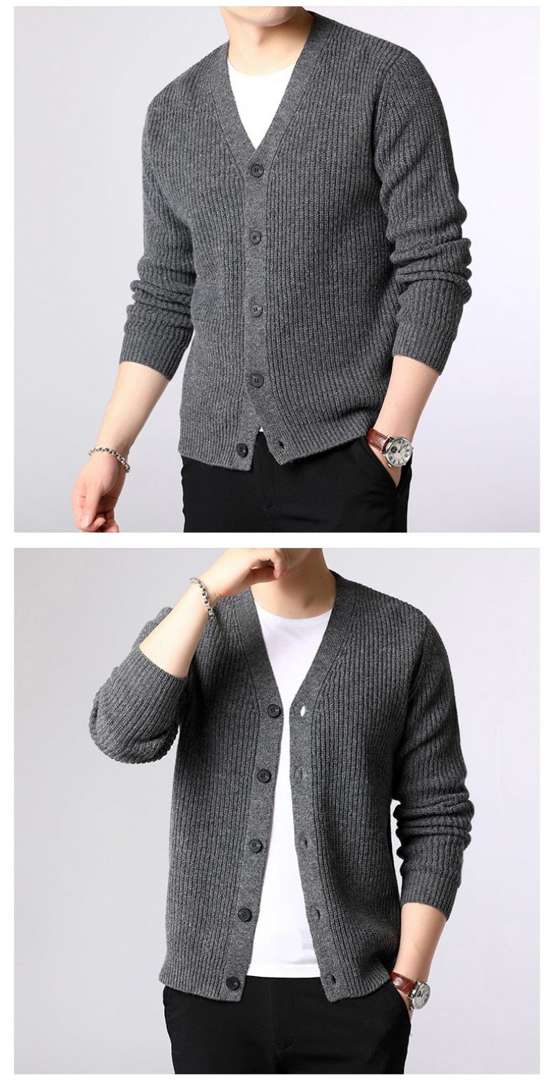 Sweater Herre Cardigan Tykke Slim Fit Jumpers Strik Warm Winter Style Casual Beklædning - Gul