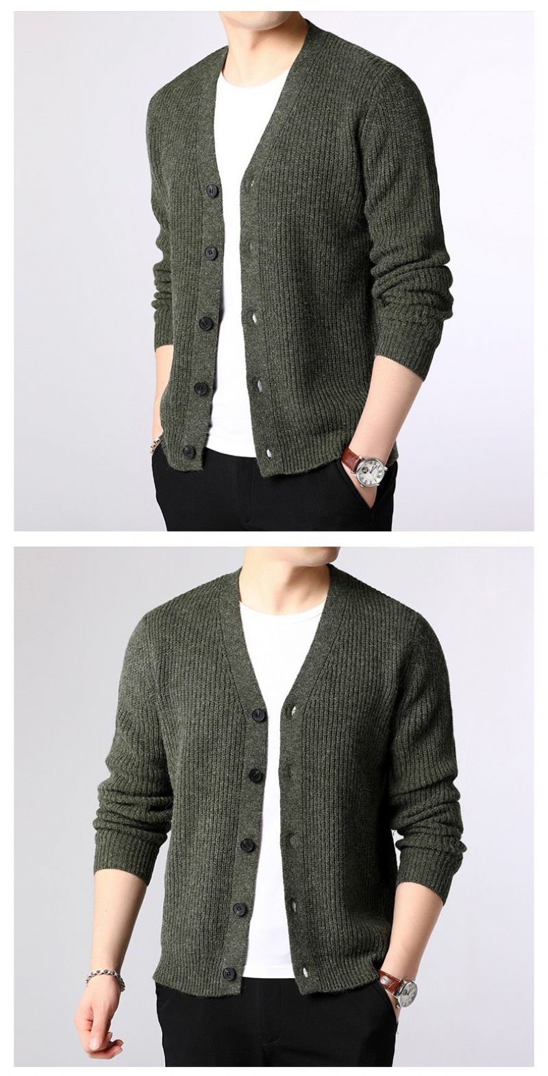 Sweater Herre Cardigan Tykke Slim Fit Jumpers Strik Warm Winter Style Casual Beklædning - Gul