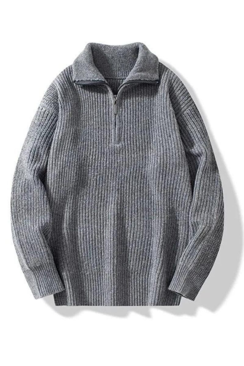 Sweater Herre Casual Varm Løs Lynlås Langærmede Sweatere Jumper Tøj Strik Pull