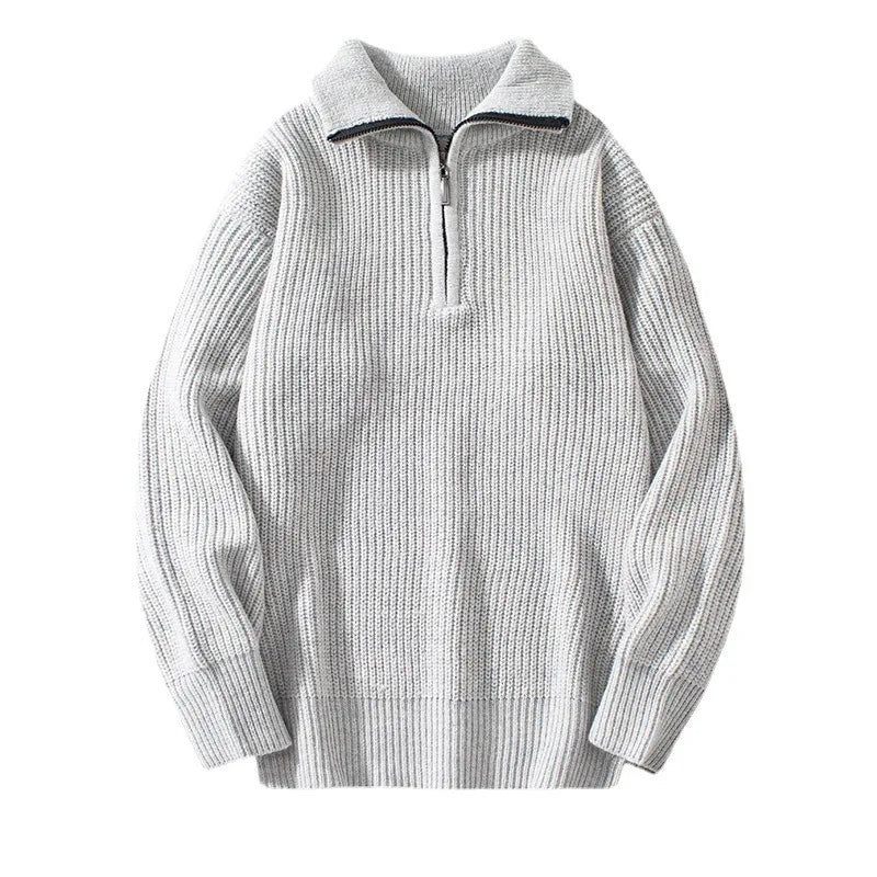 Sweater Herre Casual Varm Løs Lynlås Langærmede Sweatere Jumper Tøj Strik Pull - Sort