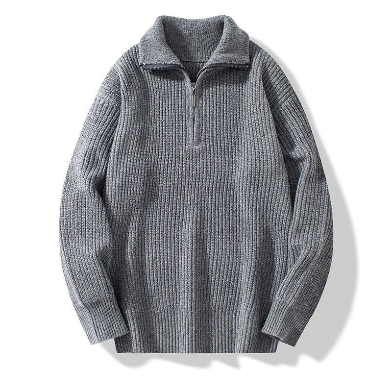 Sweater Herre Casual Varm Løs Lynlås Langærmede Sweatere Jumper Tøj Strik Pull - Sort