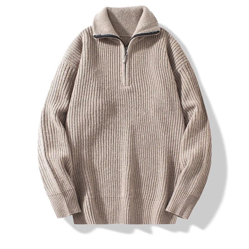 Sweater Herre Casual Varm Løs Lynlås Langærmede Sweatere Jumper Tøj Strik Pull - Sort