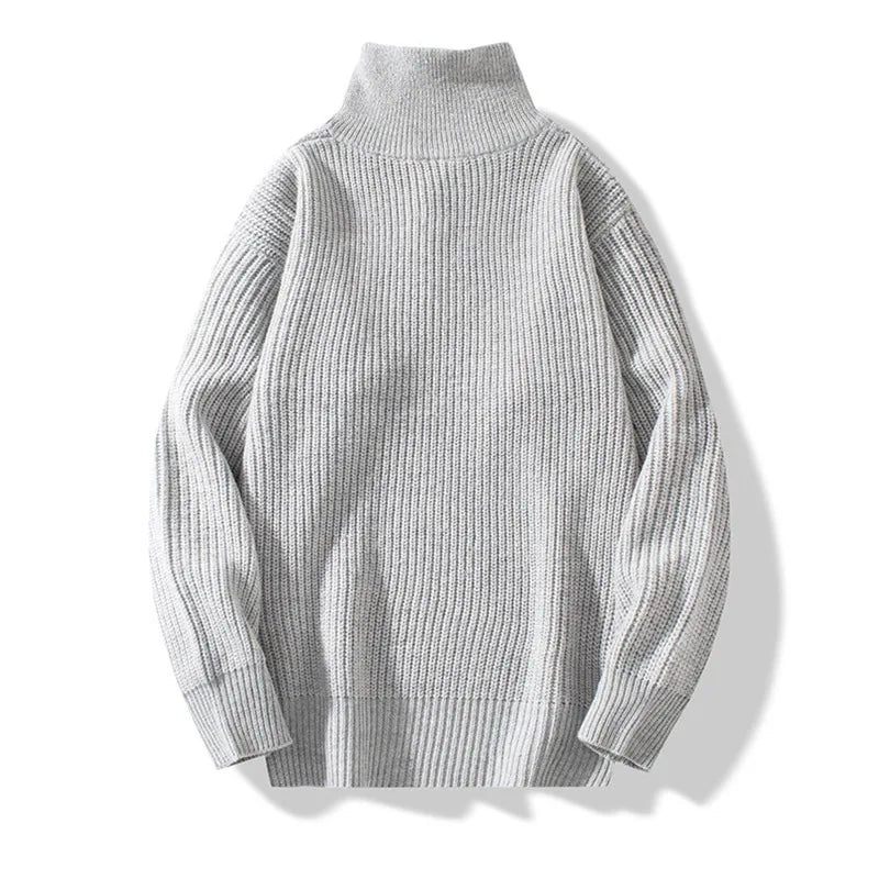 Sweater Herre Casual Varm Løs Lynlås Langærmede Sweatere Jumper Tøj Strik Pull - Sort