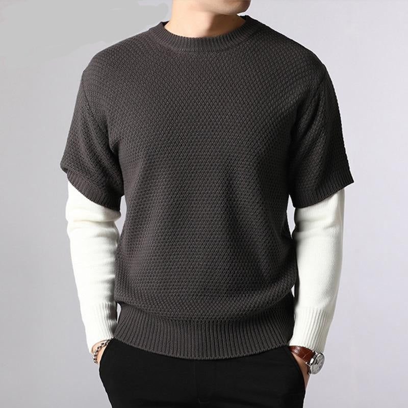 Sweater Herre Forår Efterår Varm Patchwork Sweatere Casual O-hals Pull Homme Langærmet Pullover - Kaffe