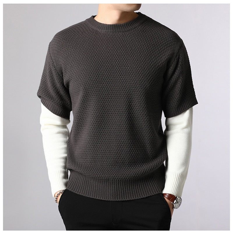 Sweater Herre Forår Efterår Varm Patchwork Sweatere Casual O-hals Pull Homme Langærmet Pullover - Kaffe