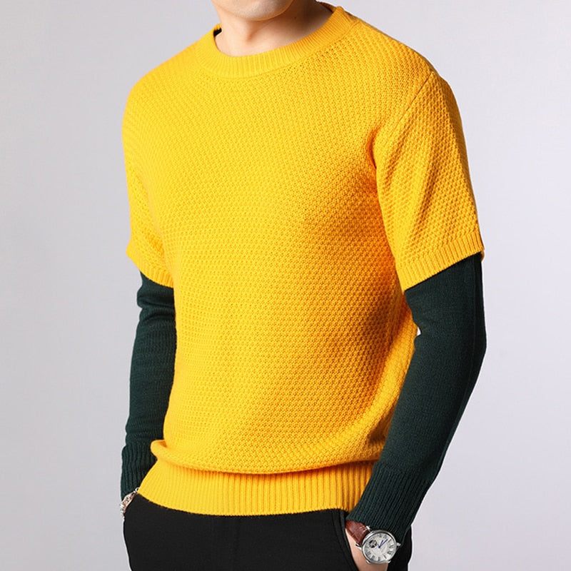 Sweater Herre Forår Efterår Varm Patchwork Sweatere Casual O-hals Pull Homme Langærmet Pullover - Kaffe