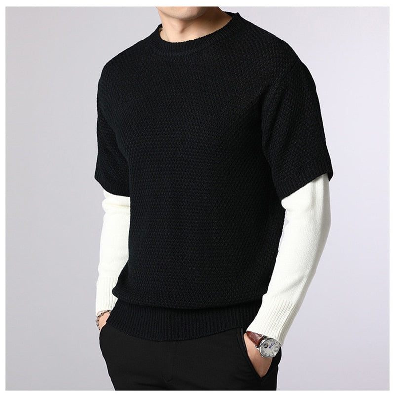 Sweater Herre Forår Efterår Varm Patchwork Sweatere Casual O-hals Pull Homme Langærmet Pullover - Kaffe