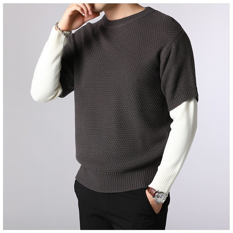 Sweater Herre Forår Efterår Varm Patchwork Sweatere Casual O-hals Pull Homme Langærmet Pullover - Kaffe