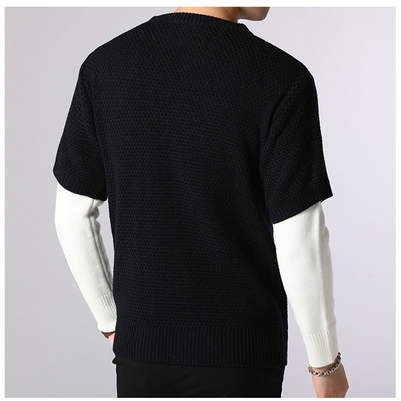 Sweater Herre Forår Efterår Varm Patchwork Sweatere Casual O-hals Pull Homme Langærmet Pullover - Kaffe