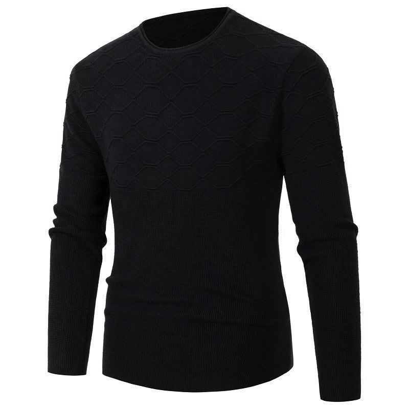 Sweater Herre O-hals Pullover Slim Fit Strik Langærmede Sweatere Casual Efterår Vinter Strikkede Pullovere - Sort