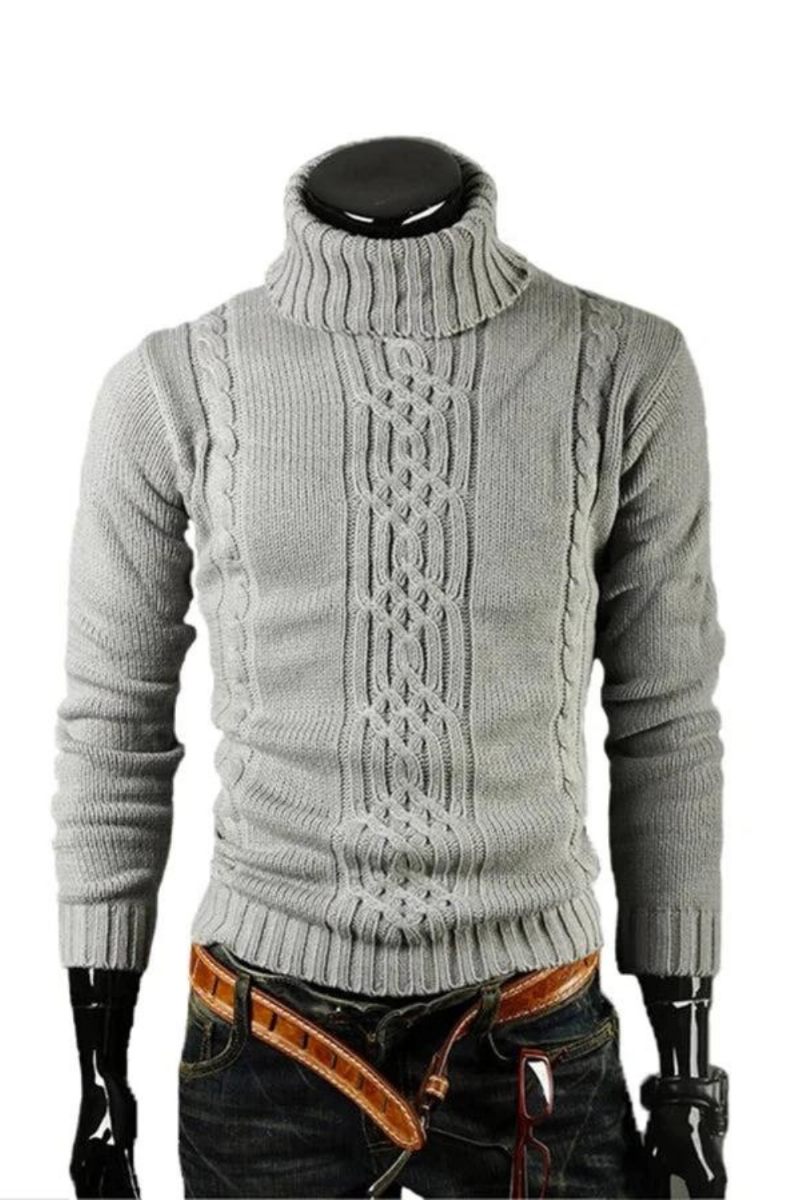 Sweater Pullover Mænd Mand Casual Slanke Sweatere Solid Høj Revers Jacquard Hedging