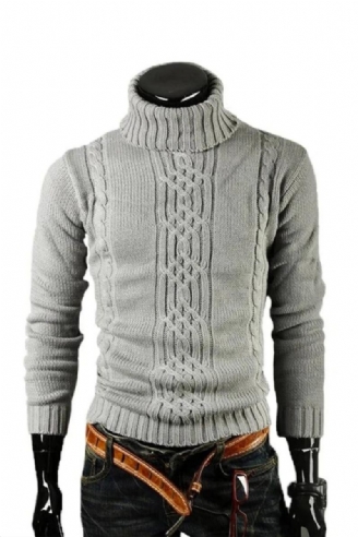 Sweater Pullover Mænd Mand Casual Slanke Sweatere Solid Høj Revers Jacquard Hedging