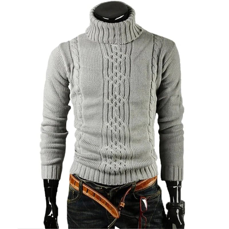 Sweater Pullover Mænd Mand Casual Slanke Sweatere Solid Høj Revers Jacquard Hedging - Mørkegrå