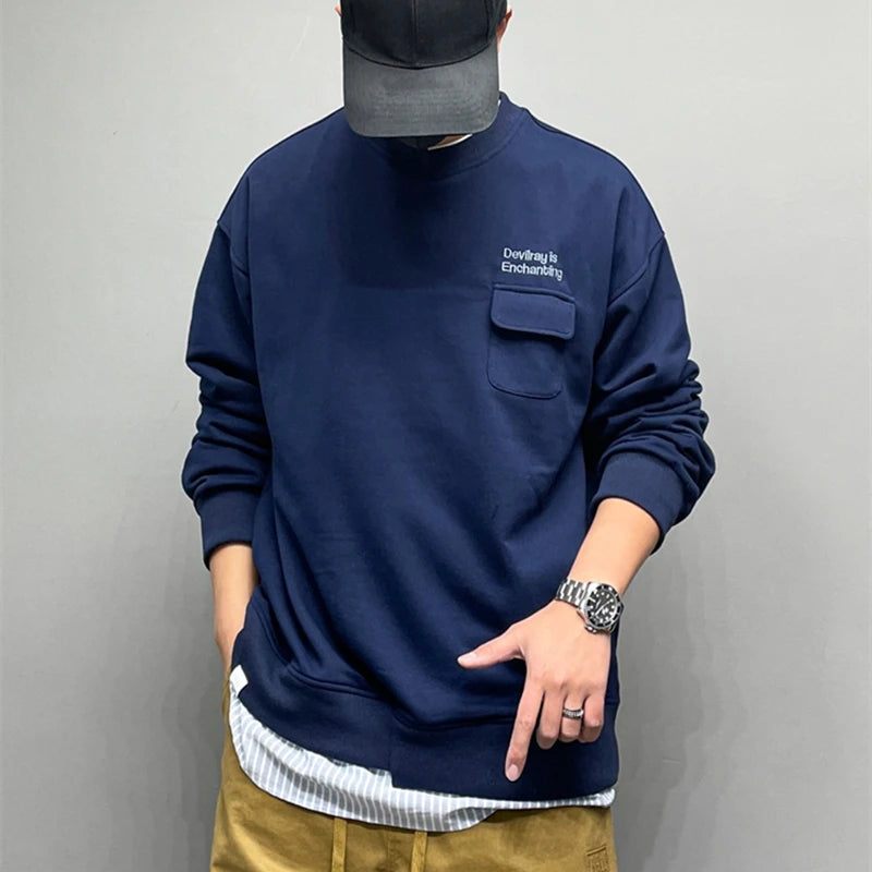 Sweatshirt Herretøj Streetwear Løs Pullover Spring Casual Par Top Mandlige - Marine Blå