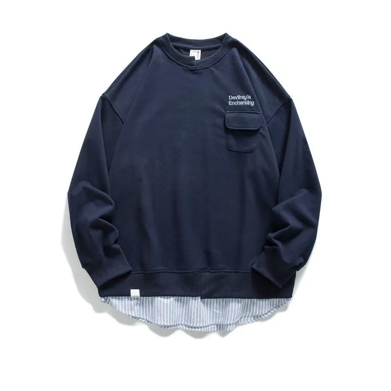 Sweatshirt Herretøj Streetwear Løs Pullover Spring Casual Par Top Mandlige - Marine Blå