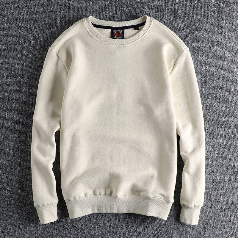 Sweatshirt Vinter Efterår Mænd Solid Simple Basic Alsidig Pullover Højkvalitets Velvet Top - Beige