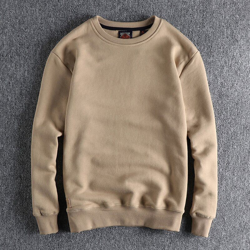 Sweatshirt Vinter Efterår Mænd Solid Simple Basic Alsidig Pullover Højkvalitets Velvet Top - Beige