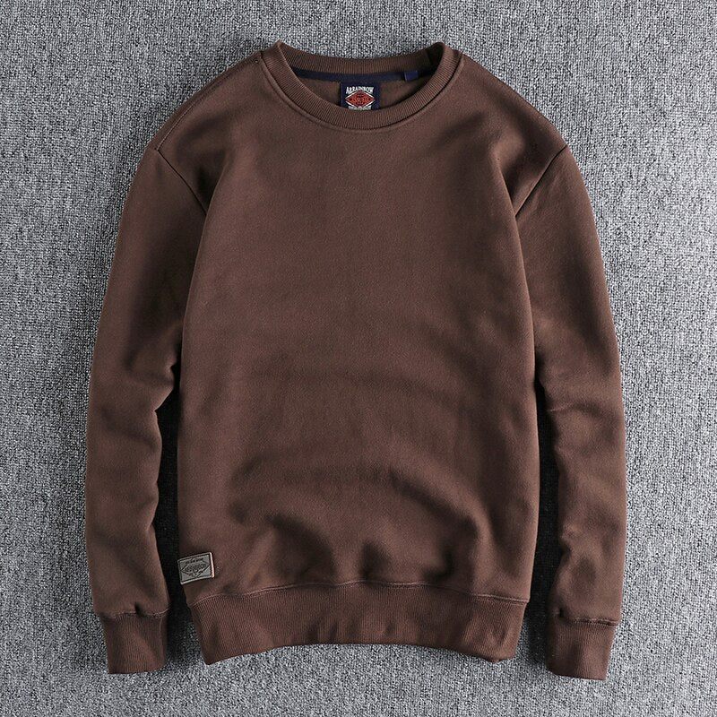 Sweatshirt Vinter Efterår Mænd Solid Simple Basic Alsidig Pullover Højkvalitets Velvet Top - Beige