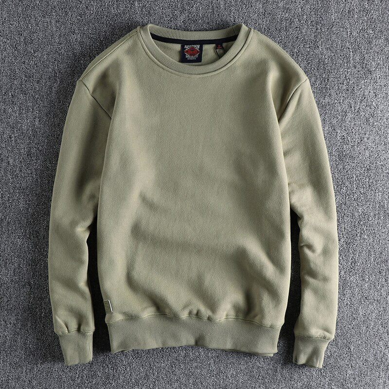 Sweatshirt Vinter Efterår Mænd Solid Simple Basic Alsidig Pullover Højkvalitets Velvet Top - Beige