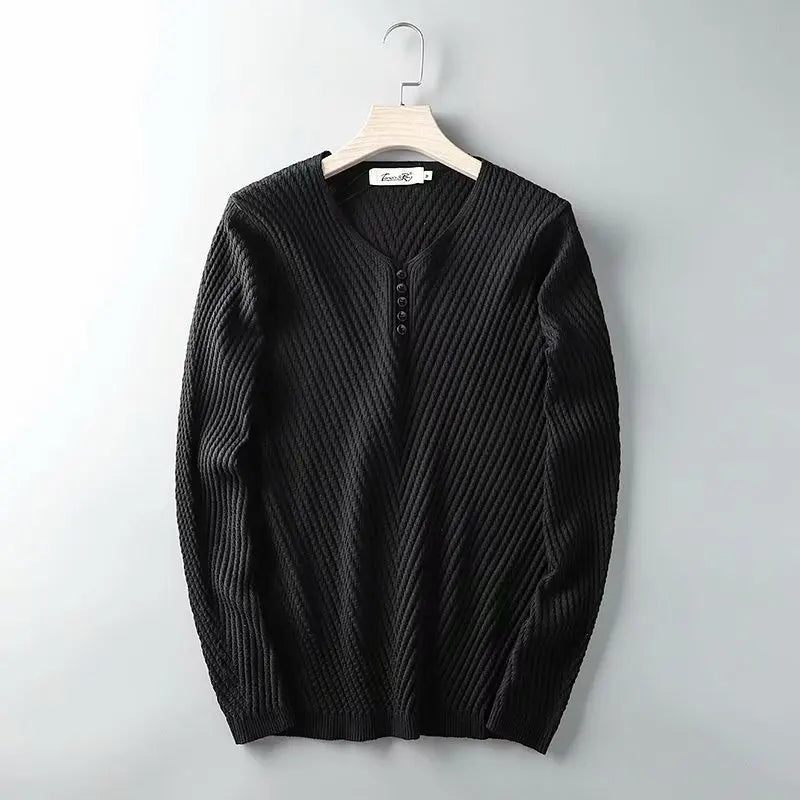 Trøjer Pullover Mænd Solid Varm Slim Fit Sweater Strik Pull Komfortabelt Strikket Overtøj - Rød