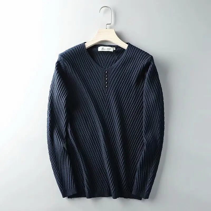 Trøjer Pullover Mænd Solid Varm Slim Fit Sweater Strik Pull Komfortabelt Strikket Overtøj - Rød