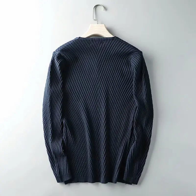 Trøjer Pullover Mænd Solid Varm Slim Fit Sweater Strik Pull Komfortabelt Strikket Overtøj - Rød