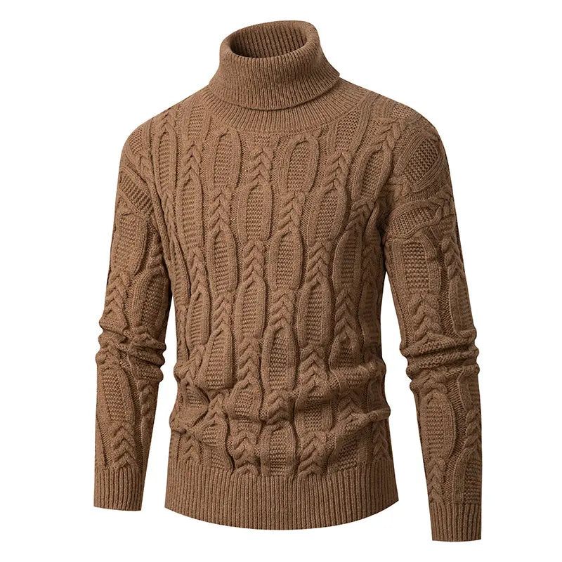 Turtleneck Jacquard Sweater Mænd Vintage Warm Solid Pullover Pull Marque Luxe - Beige Hvid