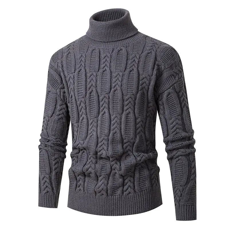 Turtleneck Jacquard Sweater Mænd Vintage Warm Solid Pullover Pull Marque Luxe - Beige Hvid