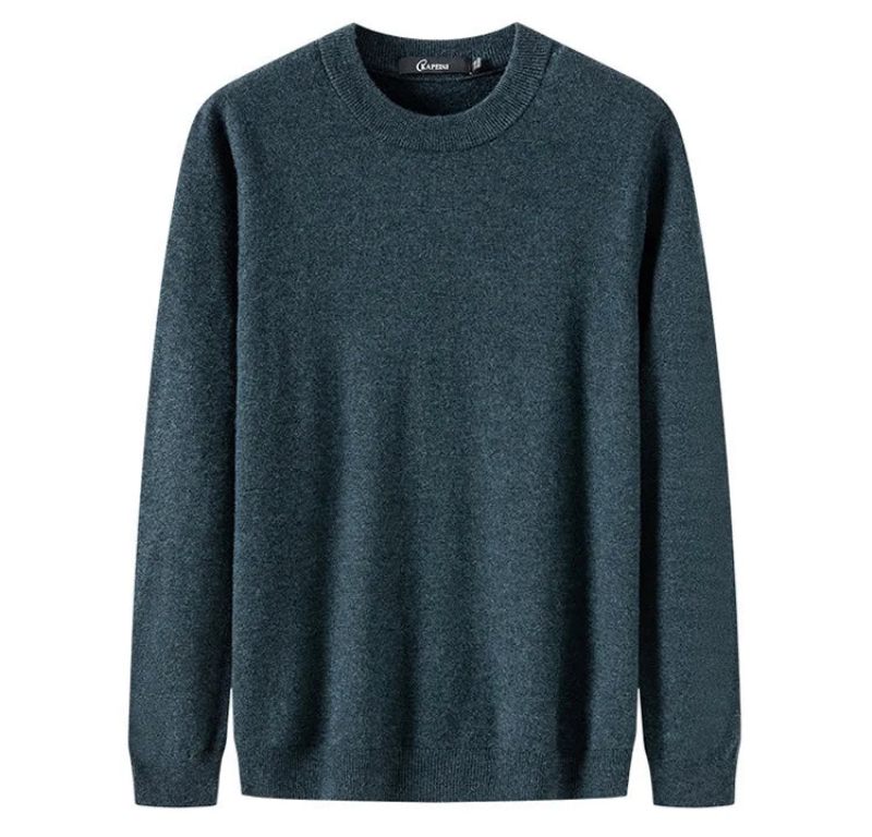 Uld Solid Sømløs Sort Forår Efterår Herre Pullovers Sweater - Sort