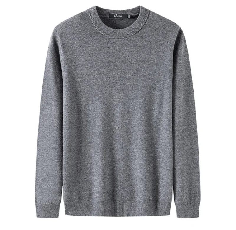 Uld Solid Sømløs Sort Forår Efterår Herre Pullovers Sweater - Sort