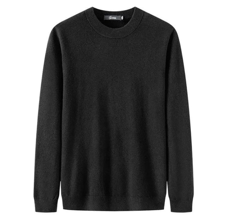 Uld Solid Sømløs Sort Forår Efterår Herre Pullovers Sweater - Sort