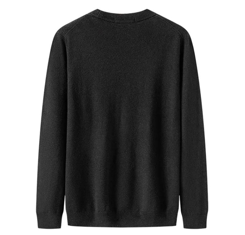 Uld Solid Sømløs Sort Forår Efterår Herre Pullovers Sweater - Sort