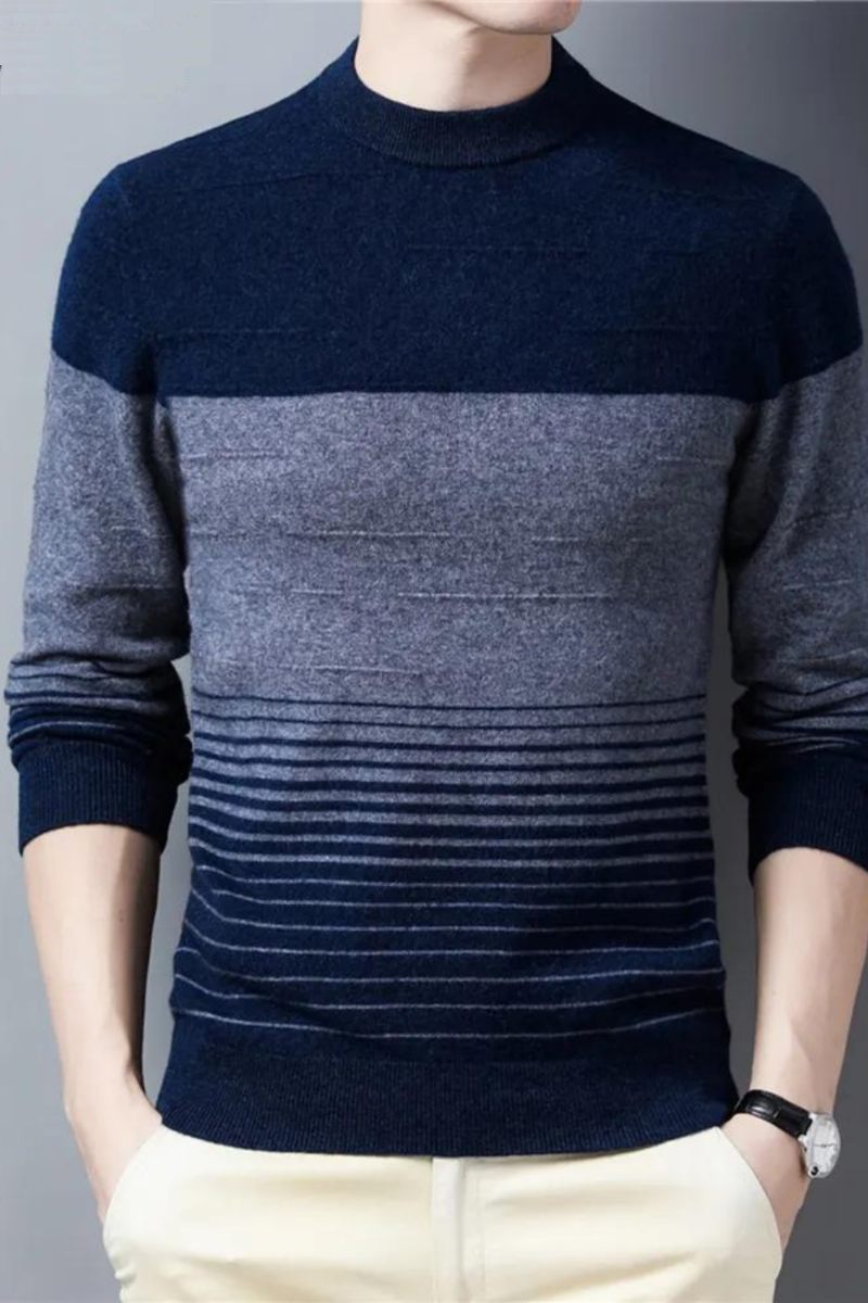 Uld Stribet Sweater Med O-hals Til Mænd Tøj Efterår Vinter Ny Ankomst Klassisk Pullover Pull Homme - Grøn