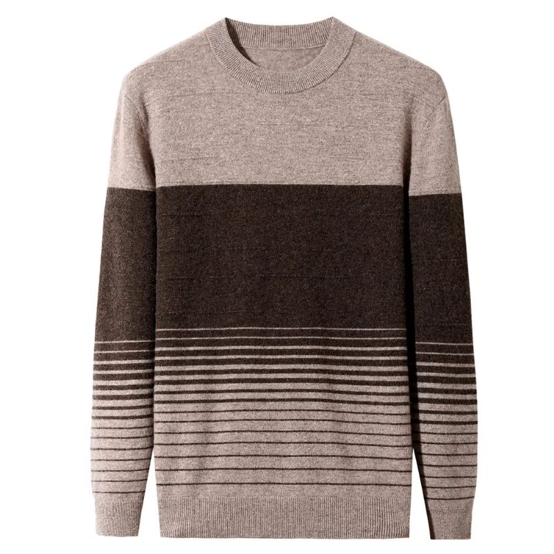 Uld Stribet Sweater Med O-hals Til Mænd Tøj Efterår Vinter Ny Ankomst Klassisk Pullover Pull Homme - Grøn