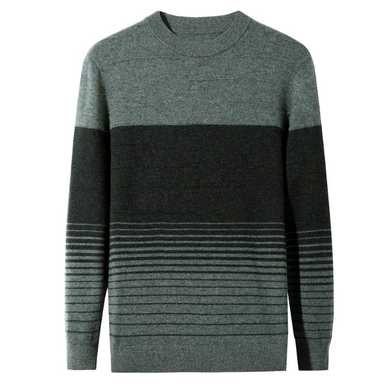 Uld Stribet Sweater Med O-hals Til Mænd Tøj Efterår Vinter Ny Ankomst Klassisk Pullover Pull Homme - Grøn