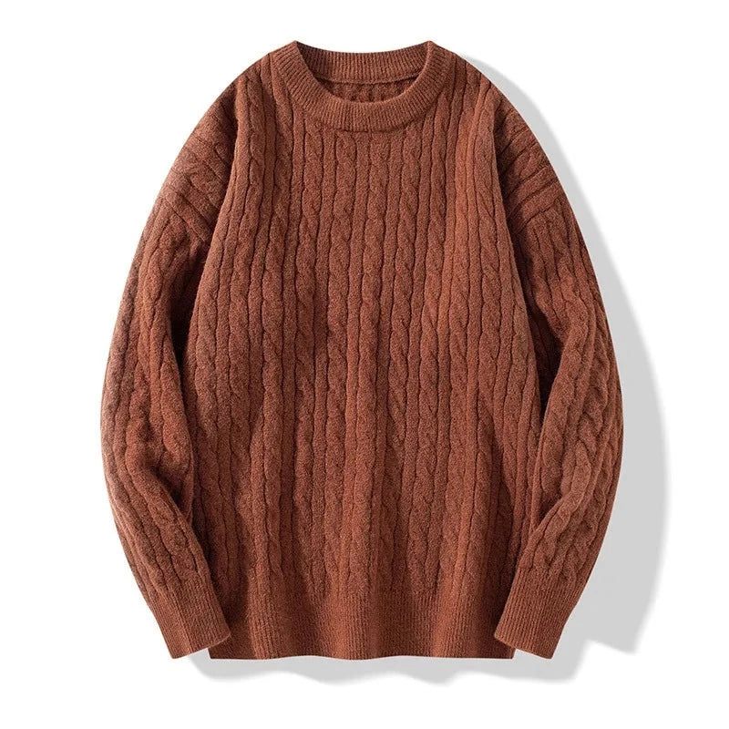 Vintage Casual Strikket Sweater Herre Tyk Varm Løs Pullover Jumper Strik Vinter - Brun