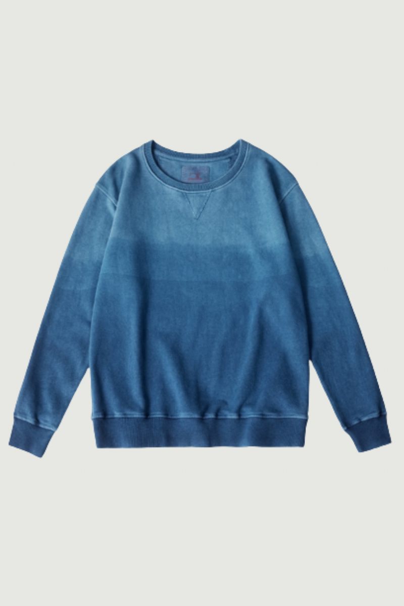 Vintage Gradient Sweatshirt Mænd Ny Forår Efterår Kammet Bomuld Indigo Pullover Toppe