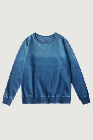 Vintage Gradient Sweatshirt Mænd Ny Forår Efterår Kammet Bomuld Indigo Pullover Toppe