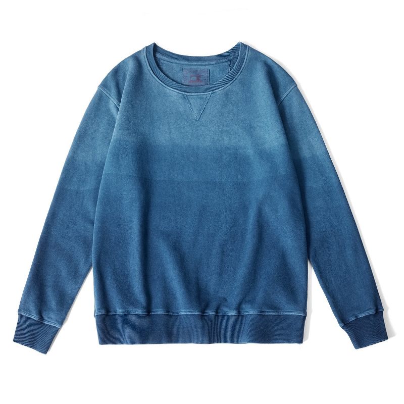 Vintage Gradient Sweatshirt Mænd Ny Forår Efterår Kammet Bomuld Indigo Pullover Toppe - Gradient Blå