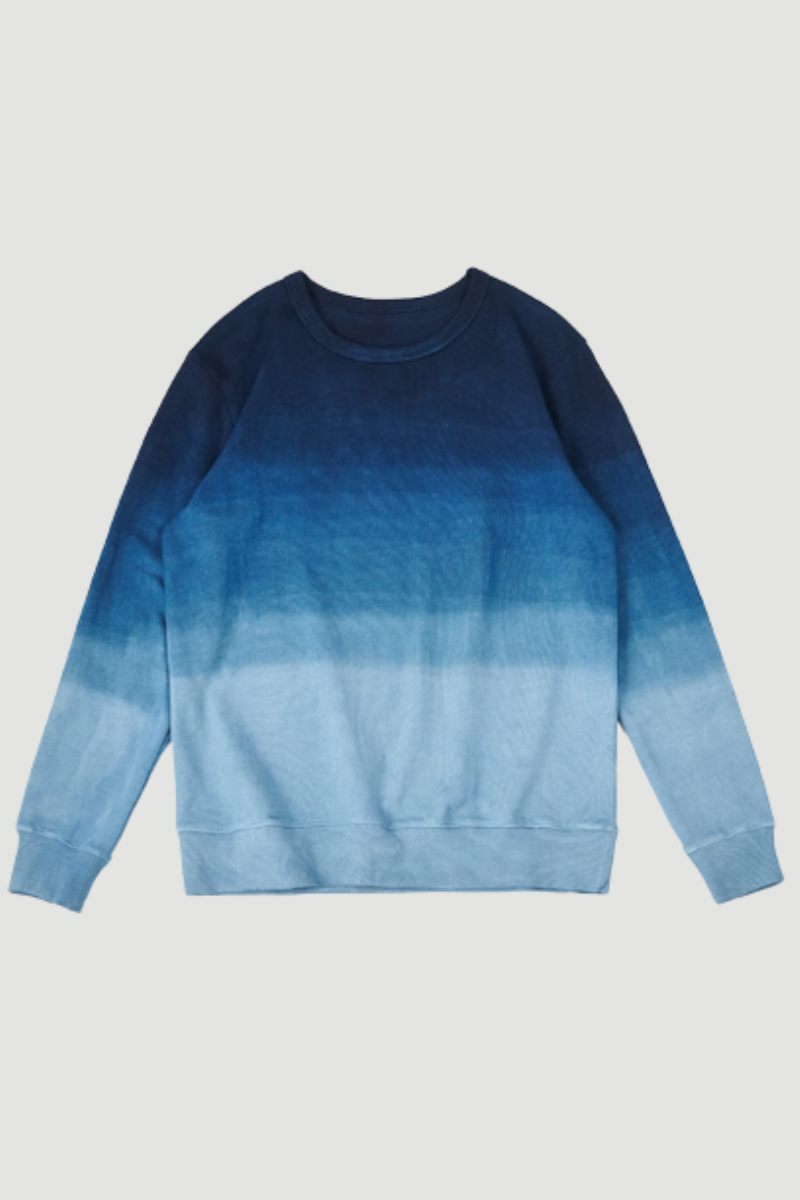 Vintage Kæmmet Bomuld Indigo Sweatshirt Til Mænd Forår Efterår Gradient Hættetrøje Uden Toppe