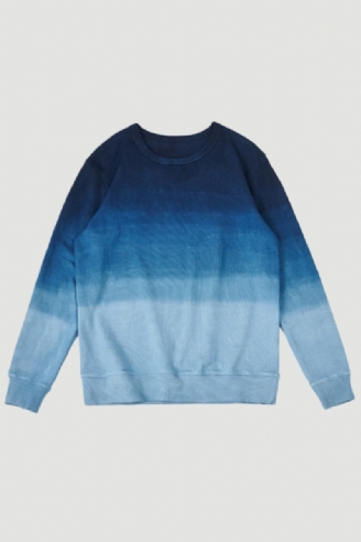 Vintage Kæmmet Bomuld Indigo Sweatshirt Til Mænd Forår Efterår Gradient Hættetrøje Uden Toppe