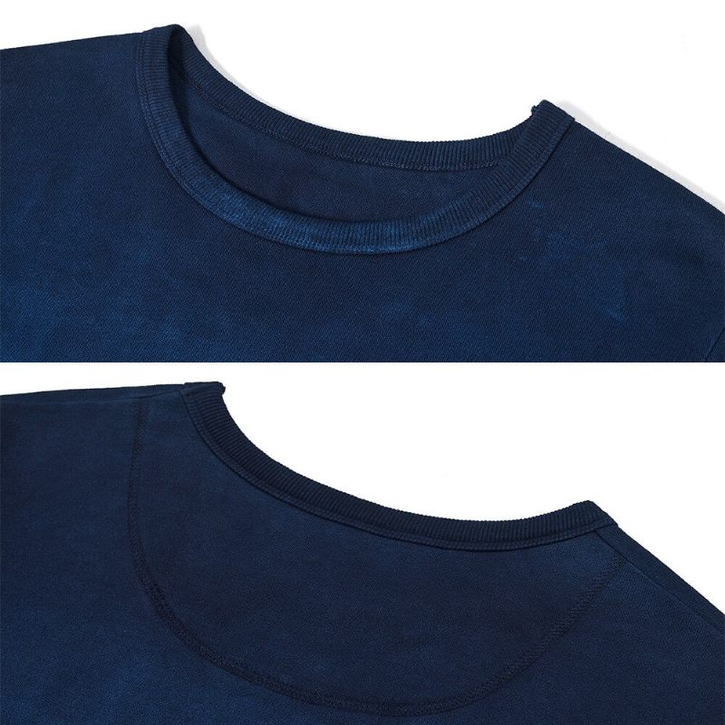 Vintage Kæmmet Bomuld Indigo Sweatshirt Til Mænd Forår Efterår Gradient Hættetrøje Uden Toppe - Gradient Blå