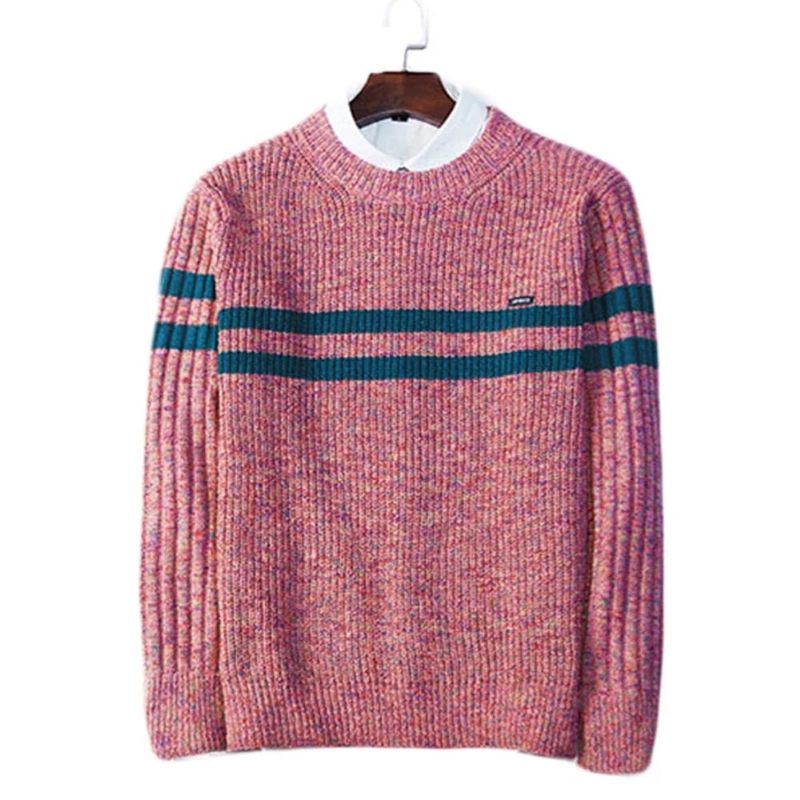 Vintage Striktrøje Til Mænd Forår Og Efterår Mode Stribet Patchwork Top Afslappet Trøje Sweatere Tøj - Pink